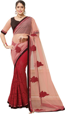 

Saara Embroidered Fashion Net Saree(Red, Brown)