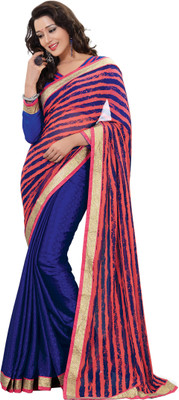

Khoobee Self Design Fashion Chiffon Saree(Blue, Red)
