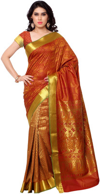 Varkala Silk Sarees Woven Paithani Saree(Beige, Red)