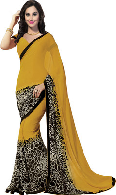 

Ishin Designer Studio Printed Fashion Georgette Saree(Yellow), Yellow & black