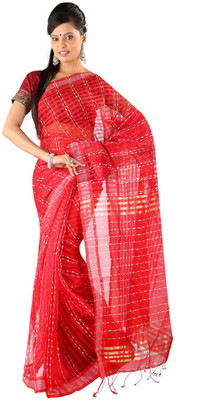 

Hawai Striped Fashion Silk Cotton Blend Saree(Red)