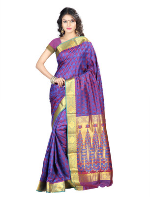 

Varkala Silk Sarees Woven Kanjivaram Jacquard Saree(Blue, Red), Royal blue