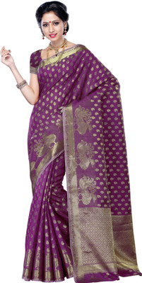 Mimosa Woven Kanjivaram Tussar Silk Saree(Magenta), Mejantha