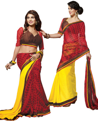 

Lovelylook Printed Daily Wear Jacquard, Georgette Saree(Red, Yellow)