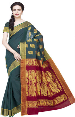 

Ishin Self Design Fashion Cotton Saree(Green)