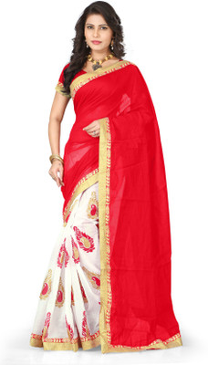 

Indianbeauty Solid, Printed Fashion Cotton Saree(Red, White)