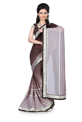 

Indianbeauty Self Design, Printed Bollywood Georgette Saree(Grey, Brown), Brown;grey