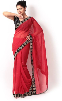 

AVR FASHIONS Embroidered Fashion Chiffon Saree(Red)