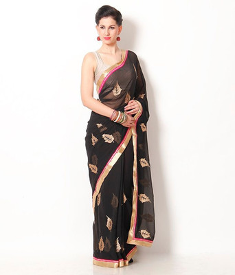 

AVR FASHIONS Embroidered Fashion Synthetic Chiffon Saree(Black)