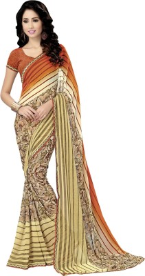 

Saara Printed Leheria Georgette Saree(Beige, Orange), Beige and orange