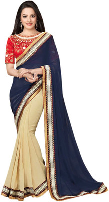 

Brijraj Embellished Fashion Georgette Saree(Dark Blue, Beige), Beige;dark blue