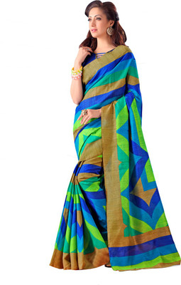 

Urban Vastra Striped Bhagalpuri Kota Cotton Saree(Blue), Blue&green