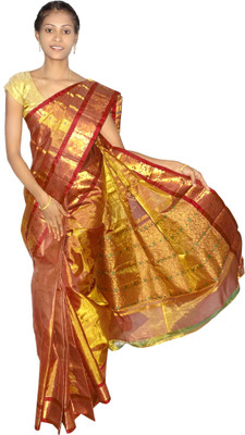 

Mahaveersilkcreations Woven Kanjivaram Handloom Silk Saree(Maroon), Night maroon