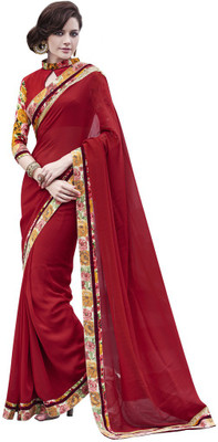 

Desi Butik Embroidered Fashion Georgette Saree(Red)