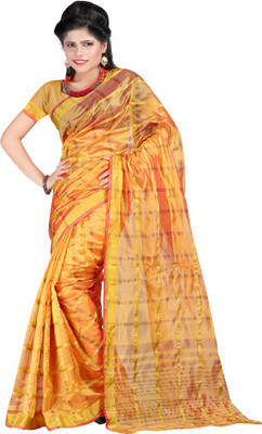 

Sanju Sarees Solid Meghalaya Silk Saree(Yellow), Gold color