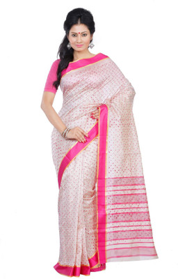 

Crochetin Self Design Fashion Dupion Silk Saree(White, Pink), Pink;white