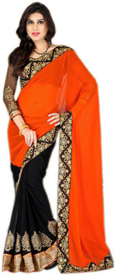 

Dancing Girl Embroidered Bollywood Georgette Saree(Orange, Black), Black;orange