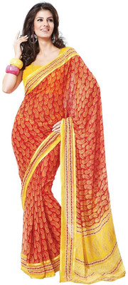 

Cenizas Floral Print Fashion Chiffon Saree(Red)