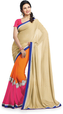 

Indianbeauty Self Design, Printed Bollywood Georgette Saree(Beige, Orange, Pink)