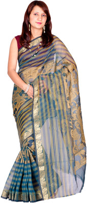 

Chandrakala Self Design Banarasi Cotton Saree(Blue)