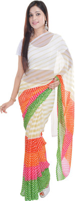 

Soundarya Printed Leheria Georgette Saree(Multicolor), Beige orange