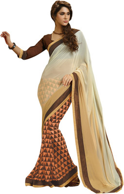 

Lovelylook Printed Fashion Chiffon Saree(Multicolor), Off white & brown