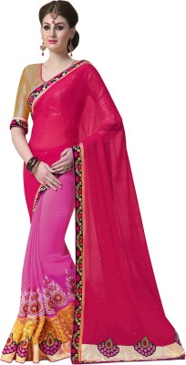 

Parisha Embroidered Daily Wear Georgette Saree(Pink, Pink), Dark pink & light pink