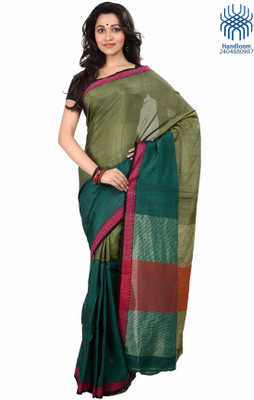 

Tantuja Solid Tangail Handloom Cotton Saree(Green), Sea green