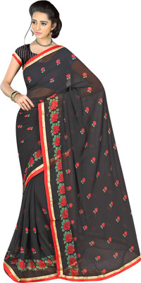 

Jiya Self Design, Printed, Embellished Fashion Chiffon Saree(Black, Grey)