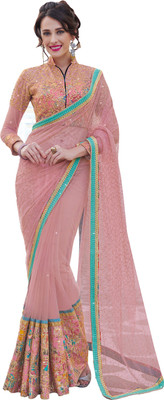 

Jiya Self Design, Embroidered, Embellished Fashion Net Saree(Pink)