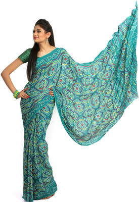 

Jaipur Kurti Printed Bandhej Viscose Saree(Multicolor), Sea green