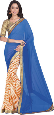 

Lovelylook Printed Daily Wear Georgette Saree(Pack of 2, Blue, White), Blue & off white