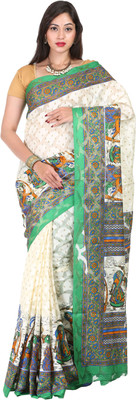 

Kanheyas Printed Fashion Handloom Net Saree(Beige), Beige green