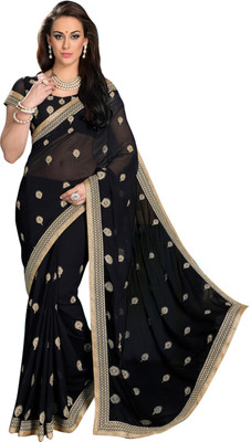 Khoobee Self Design, Embroidered Fashion Georgette Saree(Black)