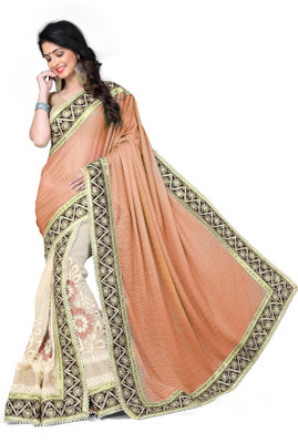 

Jiya Self Design, Embroidered, Embellished Fashion Georgette, Lycra Saree(Orange, Beige), Beige;orange