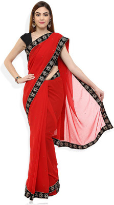 

AVR FASHIONS Solid Daily Wear Chiffon Saree(Red)