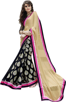 

Manthan Embroidered Fashion Chiffon Saree(Beige), Beige & black