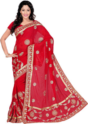 

Desi Butik Embroidered Fashion Art Silk Saree(Maroon, Gold), Gold;maroon