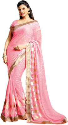 

Vishal Self Design, Solid Fashion Georgette Saree(Pink, Gold), Peach
