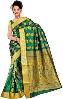 

Manthan Printed Daily Wear Art Silk Saree(Green, Yellow), Green & gold