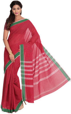

Pratami Floral Print Fashion Cotton Saree(Red)