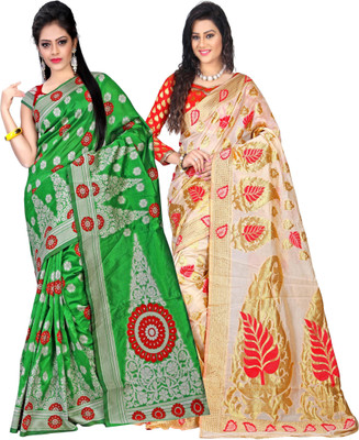 

Weavedeal Embellished Kanjivaram Silk Cotton Blend Saree(Pack of 2, Multicolor)