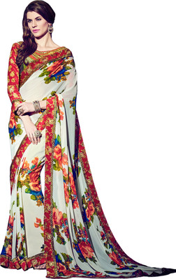 

Khushali Self Design, Printed Fashion Georgette Saree(White, Multicolor), Multicolor;white