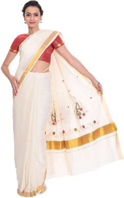 

Darps Self Design Balarampuram Cotton Saree(Multicolor), Cream