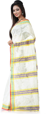 

Kanheyas Printed Daily Wear Handloom Silk Cotton Blend Saree(White)