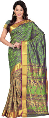 

Varkala Silk Sarees Woven, Self Design Kanjivaram Art Silk Saree(Green), Pestal green