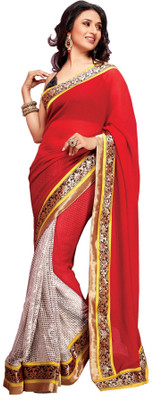 

Cenizas Solid Fashion Georgette Saree(Red)
