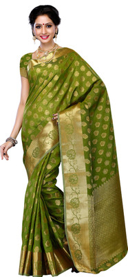 

Mimosa Printed Kanjivaram Tussar Silk Saree(Green), Olive