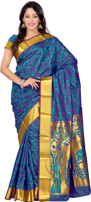 

Varkala Silk Sarees Woven Kanjivaram Saree(Dark Green), Rama