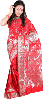 

Anushree Saree Self Design Fashion Chanderi Saree(Multicolor), Red